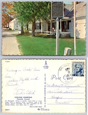Calvin Coolidge Homestead Plymouth VT Postcard 1940s Signed Dexter Press