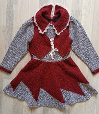 Vintage Handmade Girls Dress Red Gray Lace Collar Retro Style Size 5-6Y