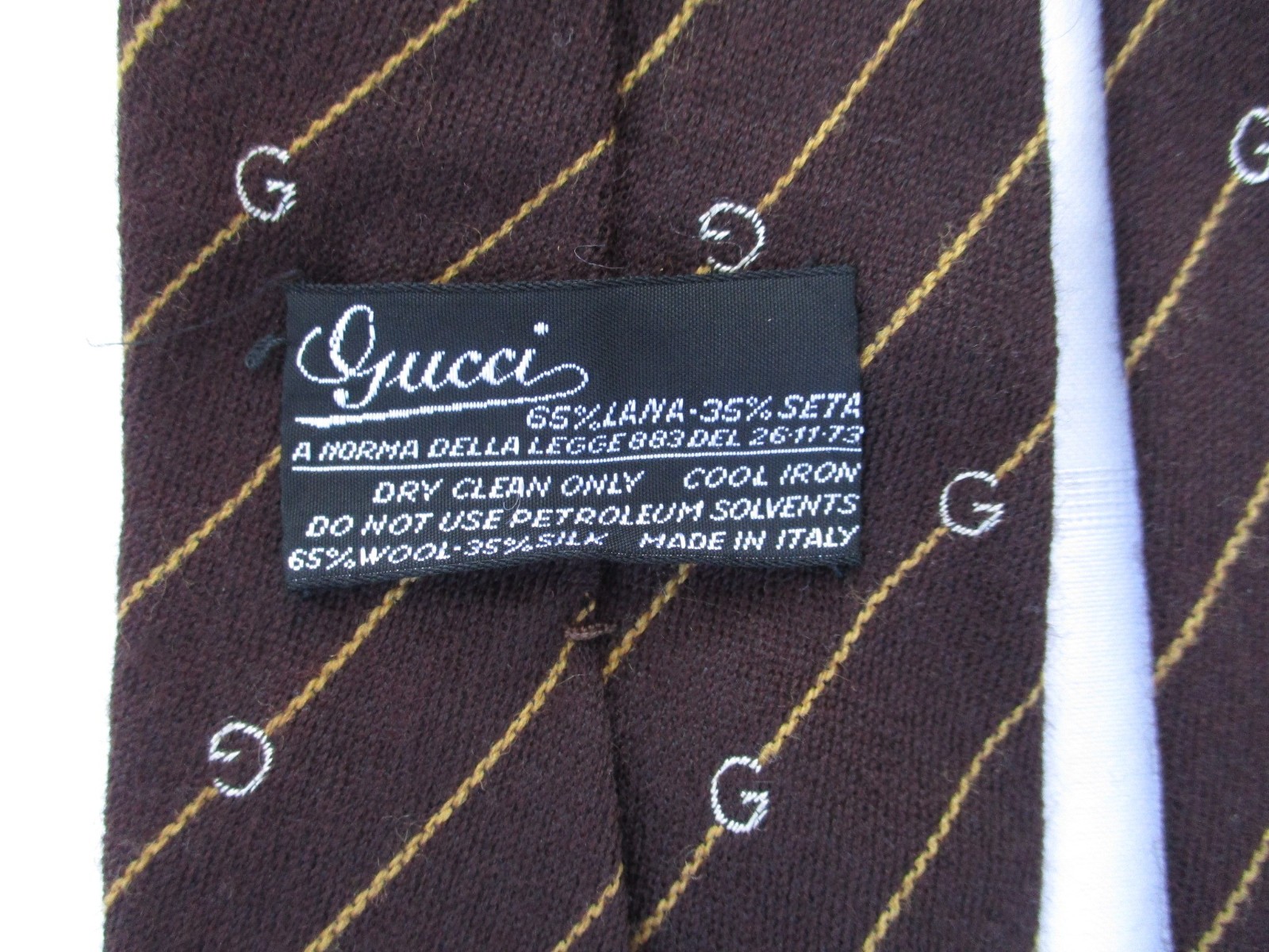 Vintage 70s Gucci Brown Wool and Silk Striped G Logo Tie Italy 57.5 x 3.75 thumbnail 2