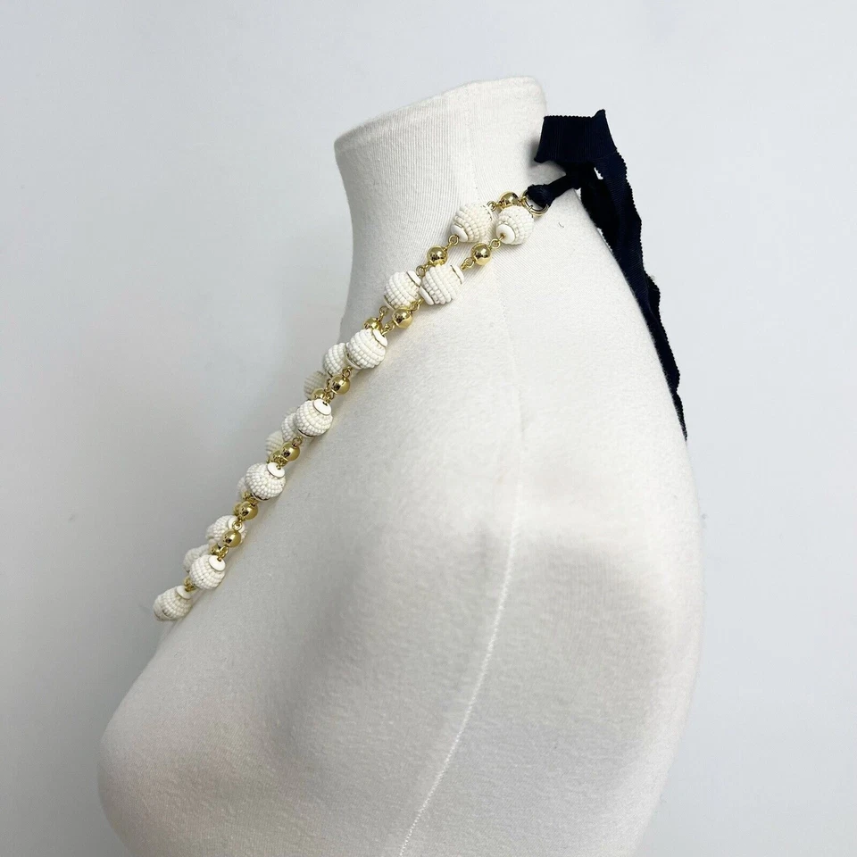 J. Collar CREW Y2K Blanco Cuentas Doble Hilo Encaje Negro Foto 3 de 4