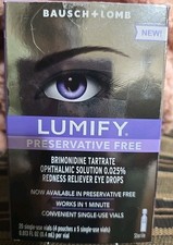 Lumify PRESERVATIVE FREE Redness Reliever Eye Drops 20 Single Use Vials Exp12/26
