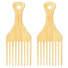 Xthrotsenk 2 Pack Bamboo Afro Hair Pick Comb Set - Natural Anti-Static Wide-T...