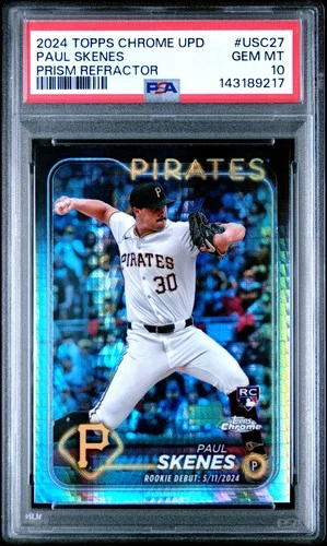 143189217 Paul Skenes 2024 Topps Chrome Update #USC27 Prism Refractor RC PSA 10