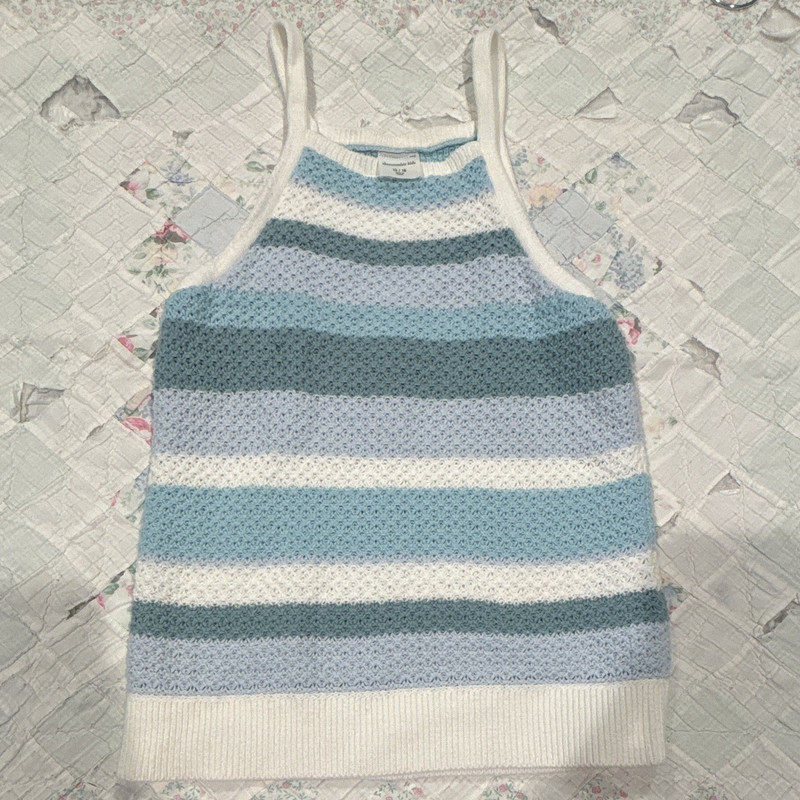 Abercrombie Kids Girls Striped Knit Tank Camisole Scoop Neck Blue/White 15/16