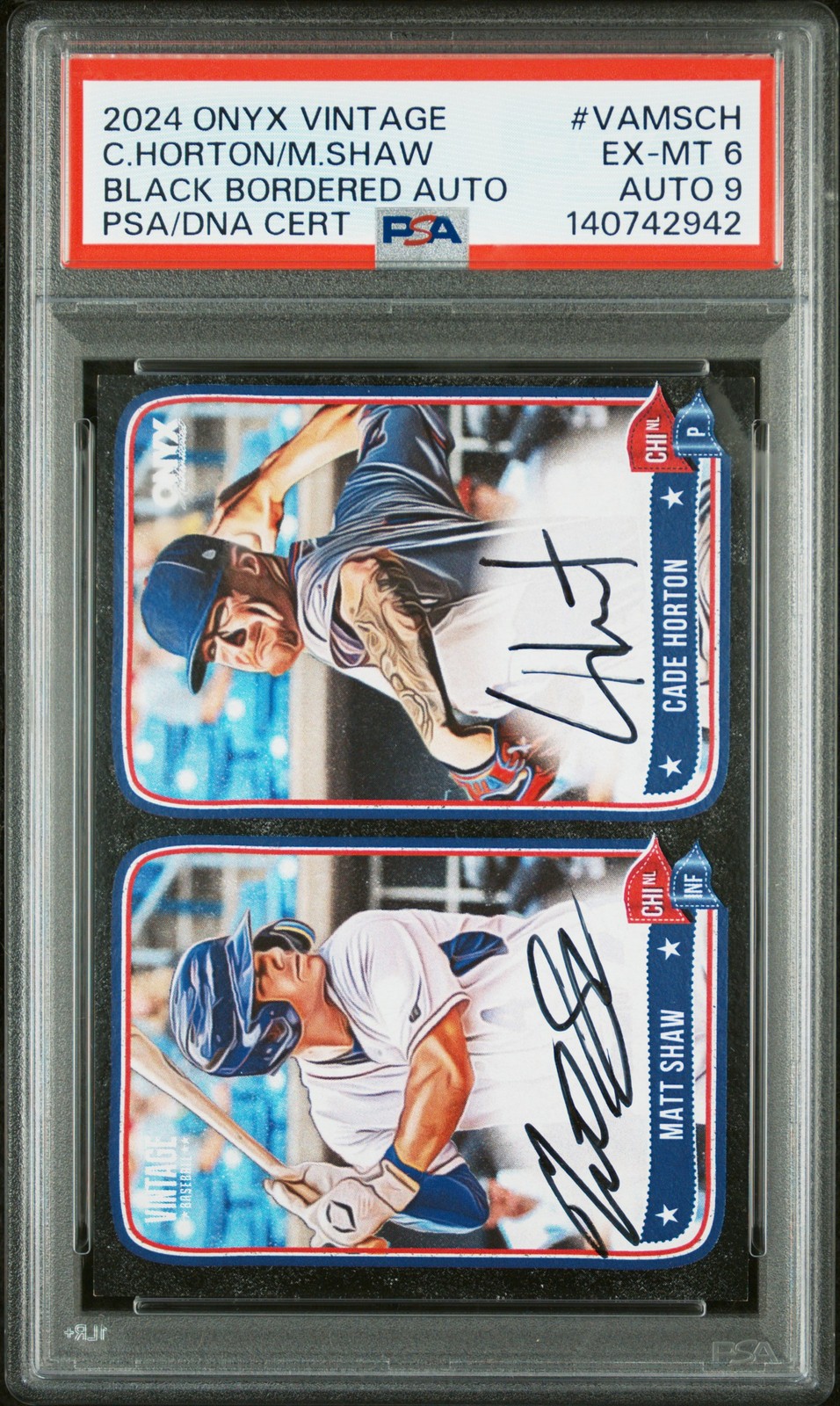 CADE HORTON/MATT SHAW 2024 ONYX VINTAGE BLACK BORDERED AUTO 2/5 PSA 6 AUTO 9 