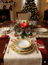 Set Piatti Tavola 12 Coperti 38 Pz Nuovo Perfetto per Natale e Feste (Rosso)