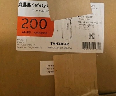 GE ABB | THN3364R | Non-Fuse SWITCH | 200 amp | 600 V | Outdoor | Disconnect 
