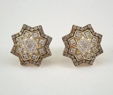 3Ct Round Cut Real Moissanite Flower Push Back Earrings 14K Yellow Gold Plated