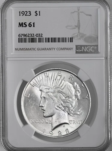 1923-P  $1 PEACE SILVER DOLLAR  "PHILADELPHIA MINT"  NGC MS61 #6796232-032