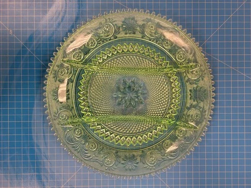 Vintage Green Depression Glass Serving Platter Divided Tray Dish Plate 12 Inch