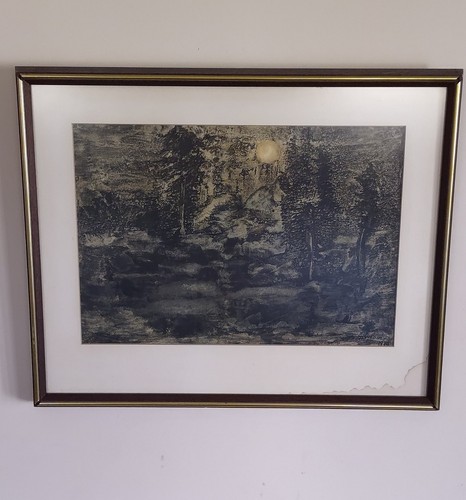 Janina Stykowa Painting "Nokturn", Signed, Dated 1970, Framed 17"H X 21.5"W