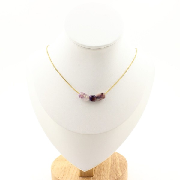Collier Mit 3 Charoit Perlen Aus Russland. Kette Aus Edelstahl Vergoldet-image