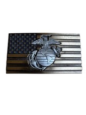 USMC MARINES Two Tone Brass Tone High EndcMilitary US Flag Belt Buckle NICE