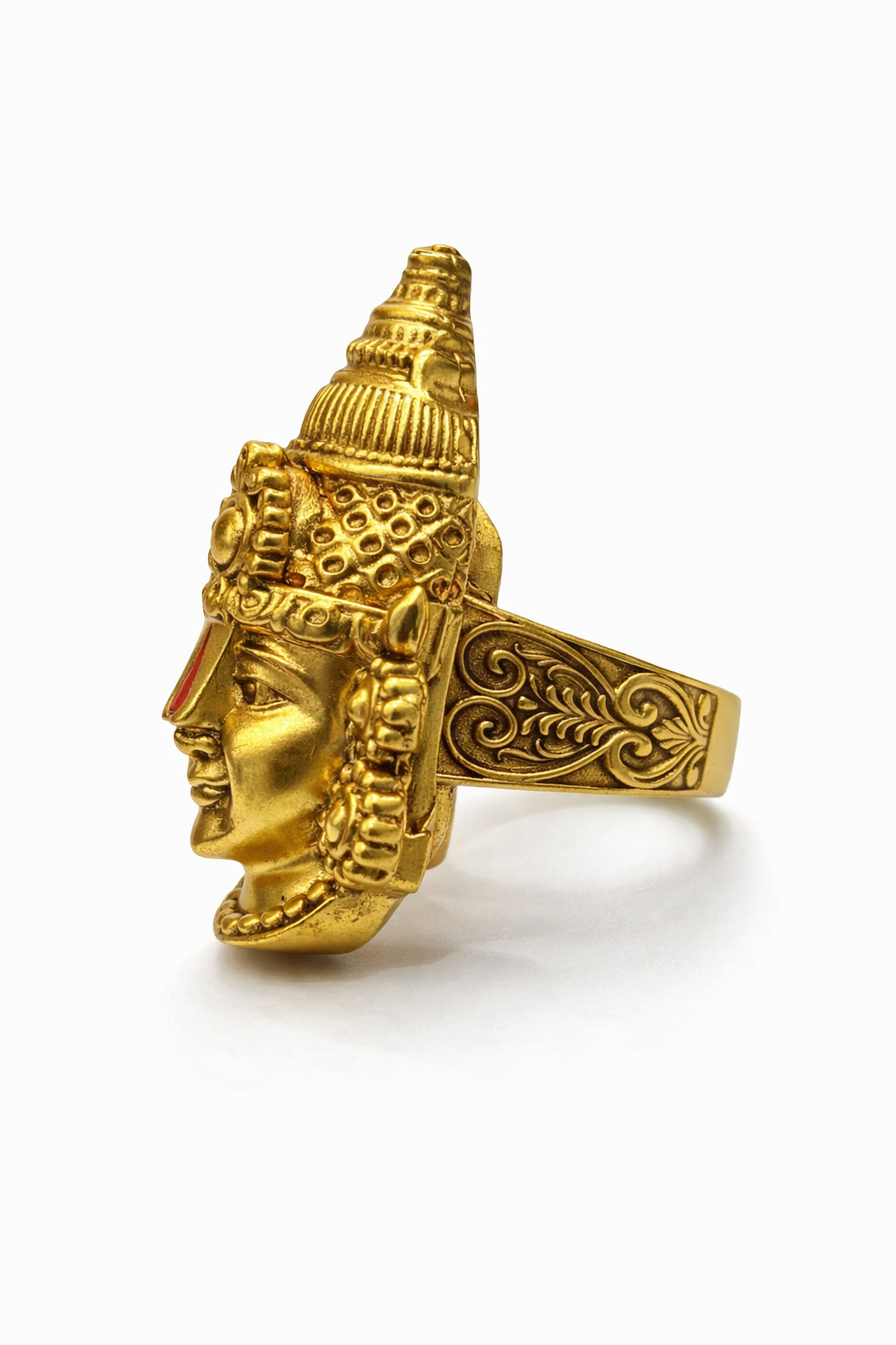 Anello uomo Tirupati Balaji in ottone placcato oro anello religioso indù foto 4