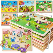 Wooden Puzzles for Toddlers 1-3, 6XSET Animals Puzzles for Toddlers 2-4 with ...