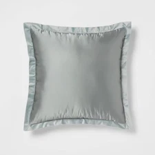 24"x24" Luxe Euro Sateen with Velvet Trim Decorative Pillow Light Teal Green