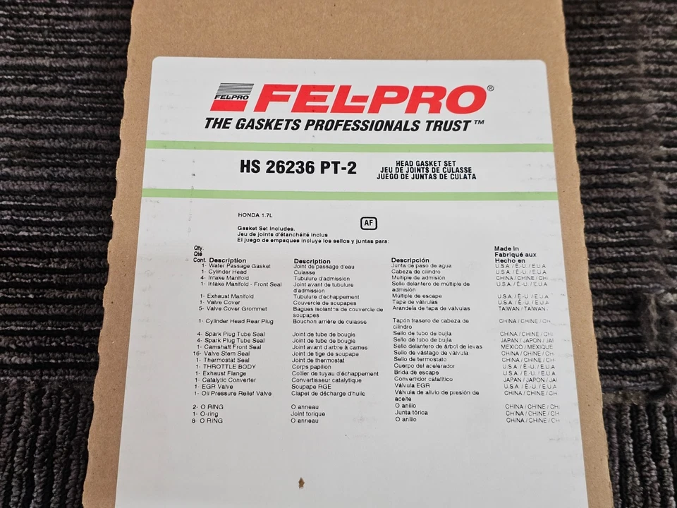 Junta de cabeça de cilindro Fel-Pro HS 26236 PT-2 para 01-05 Acura Honda Civic EL - Imagem 2 de 4