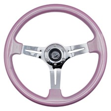 Steering Wheel 3-spoke 3-spoke Classic Wood Steering Wheel W Chrome Spokes-pink