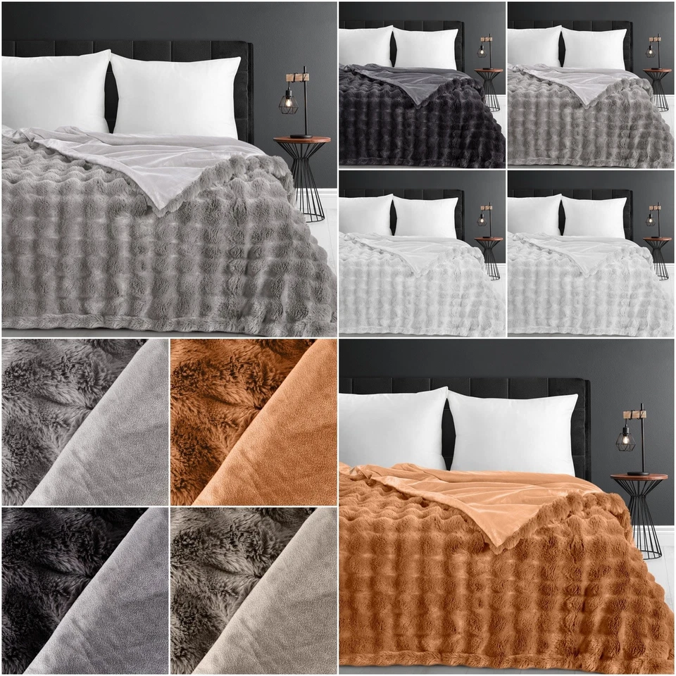 Eurofirany Bettüberwurf Weiche Tagesdecke mit Fellstruktur 3D-Muster 200x220 cm - Bild 1 von 1
