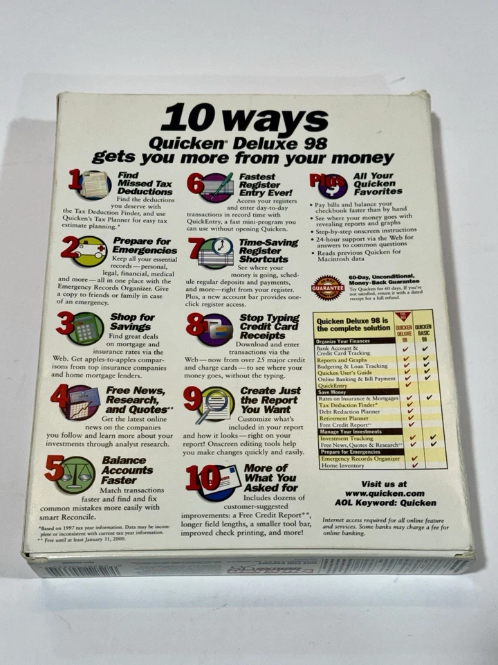 VINTAGE Quicken Deluxe '98 - COMPLETE RETAIL w/ CD, Manuals, NO CODES Macintosh - Image 3 of 4