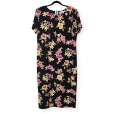 Kathie Lee Vintage Maxi Shift Dress Round Neck Short Sleeve Floral Size Large