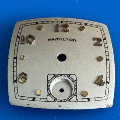 VINTAGE HAMILTON WRISTWATCH DIAL 14.45 X 14.50 MM GOLD TONE MARKERS SOME WEAR