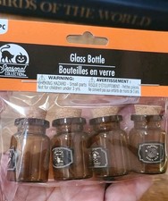NEW Mini Apothecary Amber Glass Potion Bottles Cork 4 Pc Halloween Crafts 1.5 In