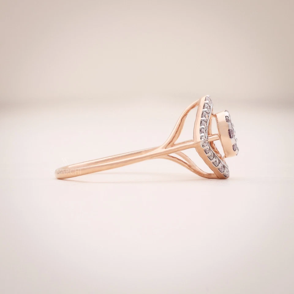 Anillo de oro rosa de 18 quilates | Diamantes naturales púrpura y rosa | Peso neto de 2,12 g Foto 3 de 4