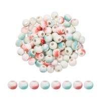 100 StüCk 8Mm Runde Keramikperlen FüR Porzellan, Rot/Blau/Violett/Rosa