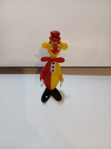 Murano Glass Clown Figurine 4.5-inch Multicolor Hand Blown Murano Style