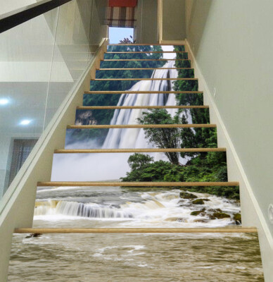 3D Wasserfall Fluss ZHU1562 Stair Risers Dekoration Fototapete Vinyl Tapete Amy