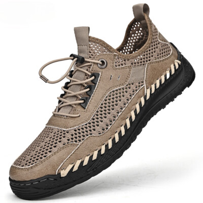 Men's Loafers Breathable Casual Shoes Mesh Genuine Leather Moccasins Sneakers