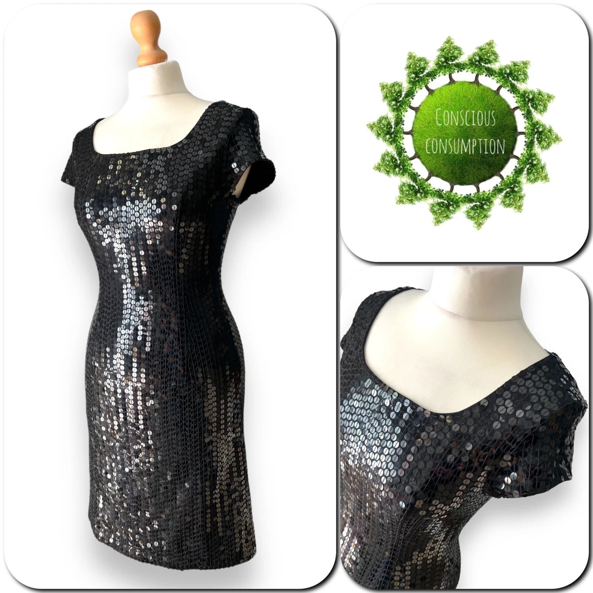 Next Ladies Women s Dress Size 8 Black Sequin Short Sleeve New eBay