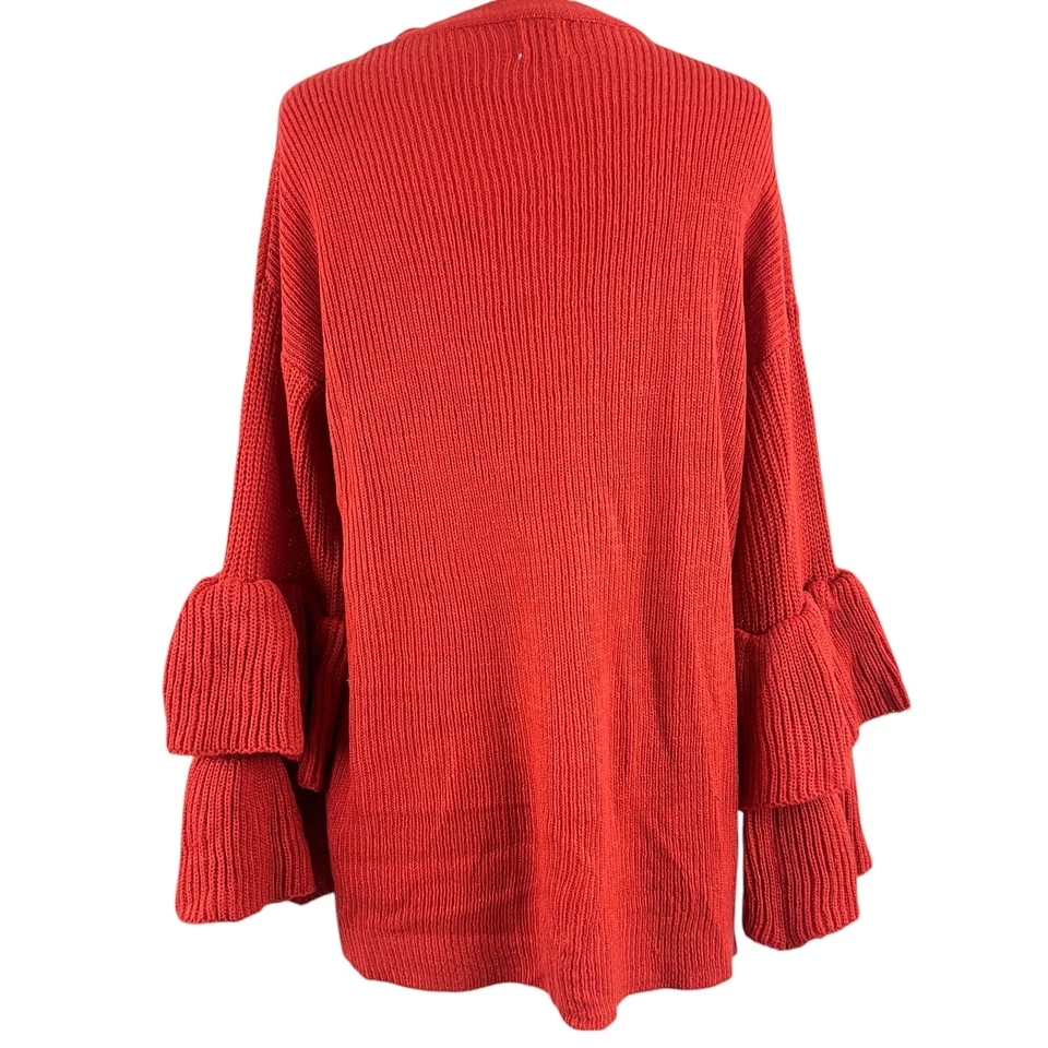 Orange Ruffle Bell Sleeve Knit Cardigan Size S/M - Image 2 of 4