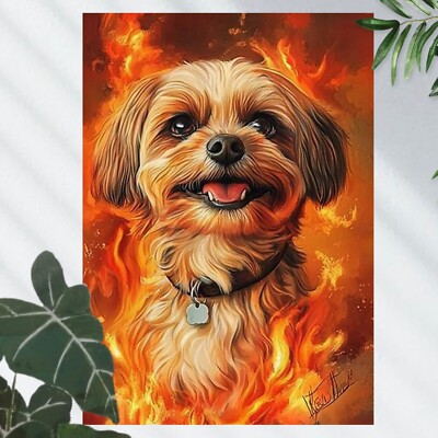 Shih Tzu in Flammen Poster Schöne Wanddeko Dekoration