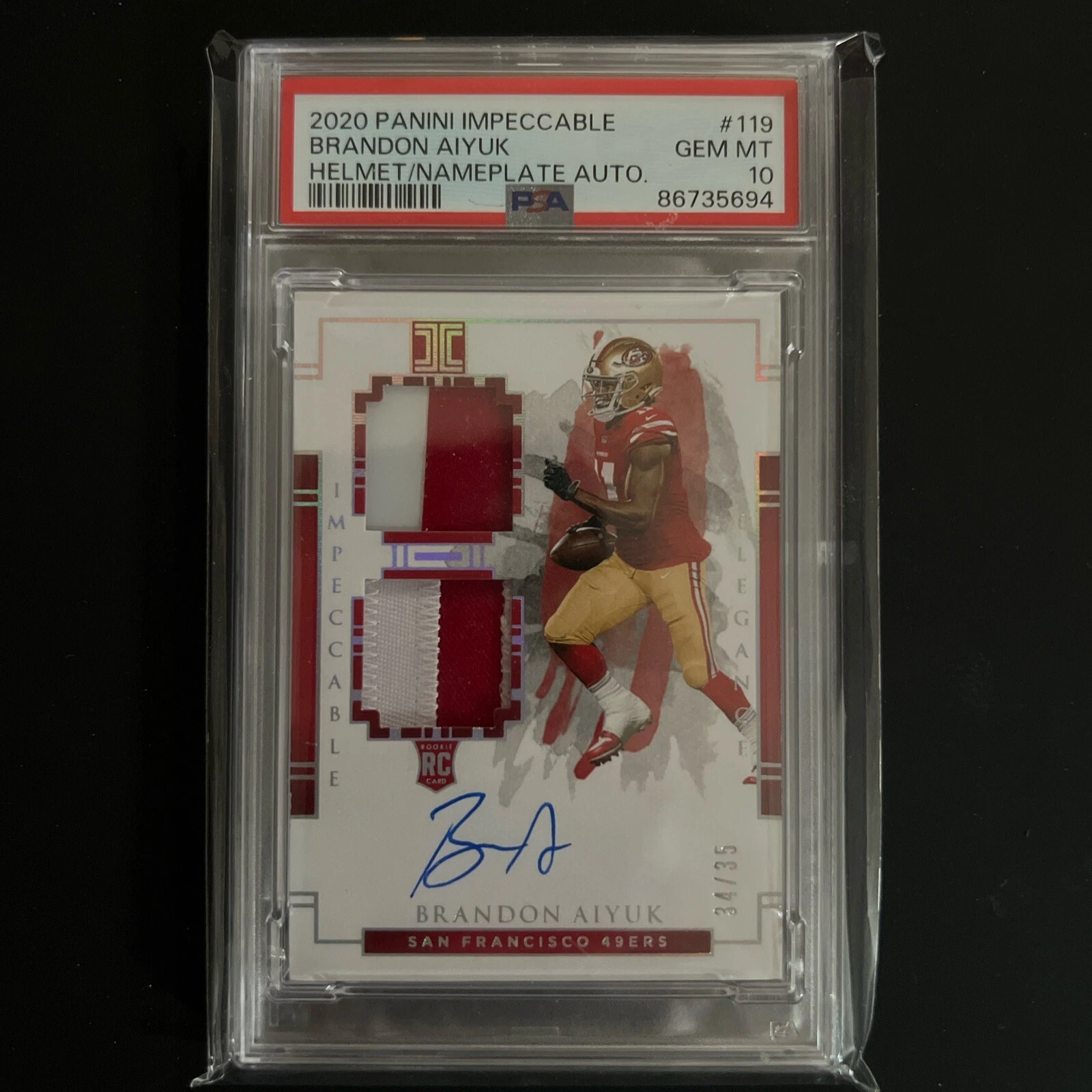 Brandon Aiyuk Panini Impeccable #119 Helmet/Nameplate Autograph