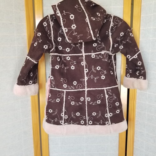Rothschild Faux Suede and Sherpa Girls Dress Coat Brown Pink Embroidery Small 4 - Picture 6 of 10