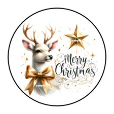 MERRY CHRISTMAS REINDEER ENVELOPE SEALS LABELS STICKERS 1.5" ROUND FAVORS 30 