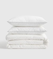 Classic Queen Organic Percale Piped Duvet Cover Set- White/Light Gray