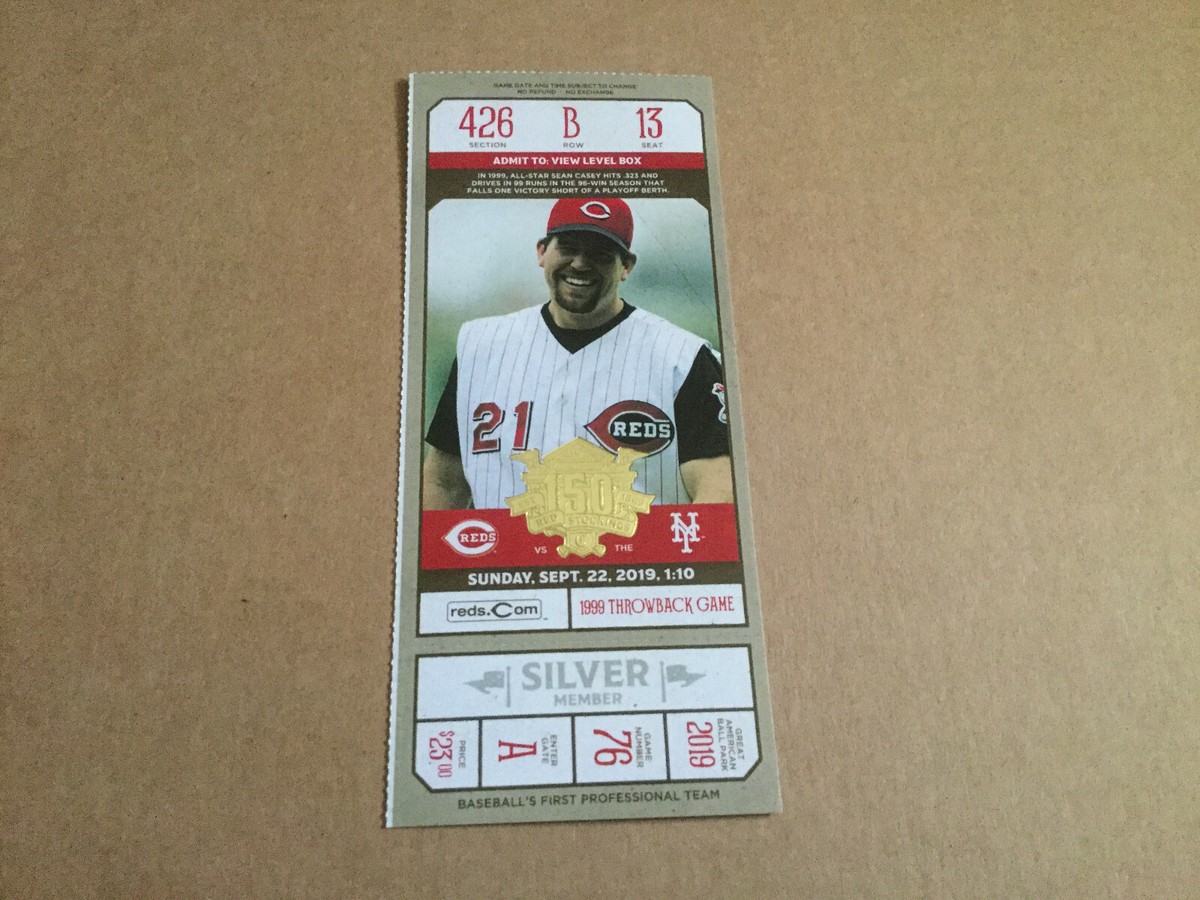 REDS 2019 150th Anniversary TICKET STUB 9/22/19 VS METS~COVER:SEAN