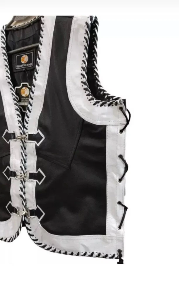 Chaleco de cuero para motocicleta Chaleco de cuero trenzado para motociclista Foto 2 de 4