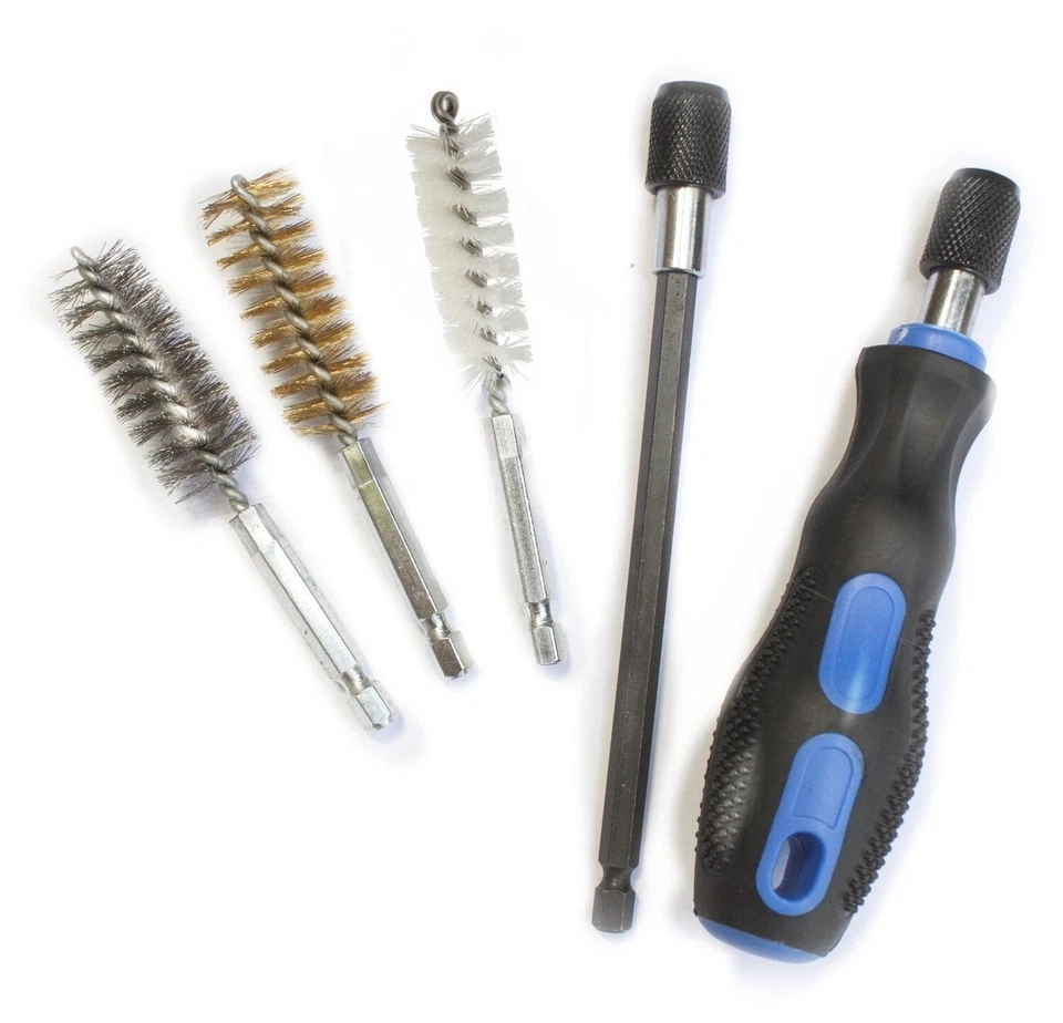 20PC SPIRAL THIN WIRE BRUSH SET BRASS HEX HEAD HANDLE DRILL BIT PIPE CLEANER KIT - Image 3 of 4