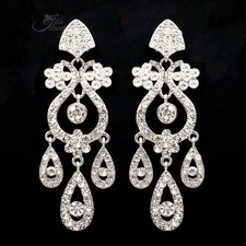 Chandelier Earrings Dangle Clear Crystal Rhinestone Silver plated Women Gift 32