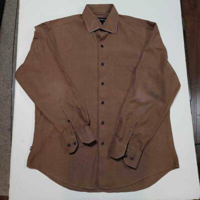 Bacharach Mens Button Front Shirt Brown Long Sleeve Point Collar M