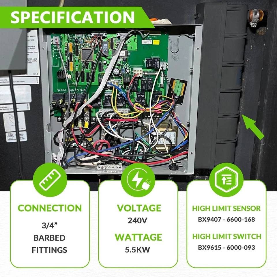 Lo-Flo Heater for Sundance/Jacuzzi Spa Hot Tubs 5.5kW w/Hi Limit Sensor 6500-310 - Image 2 of 4