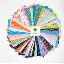 50pcs 8x9.5" Cotton Craft Fabric Bundle Pre Cut Squares Patch Dots Floral Stars