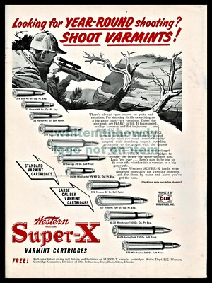 1952 WESTERN Super-X Varmint Cartridges Vintage Bullets Ammunition PRINT AD