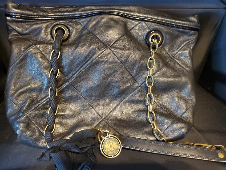 Bolso de mano LANVIN Sugar negro suave piel de cordero acolchado solapa cadena Foto 4 de 4