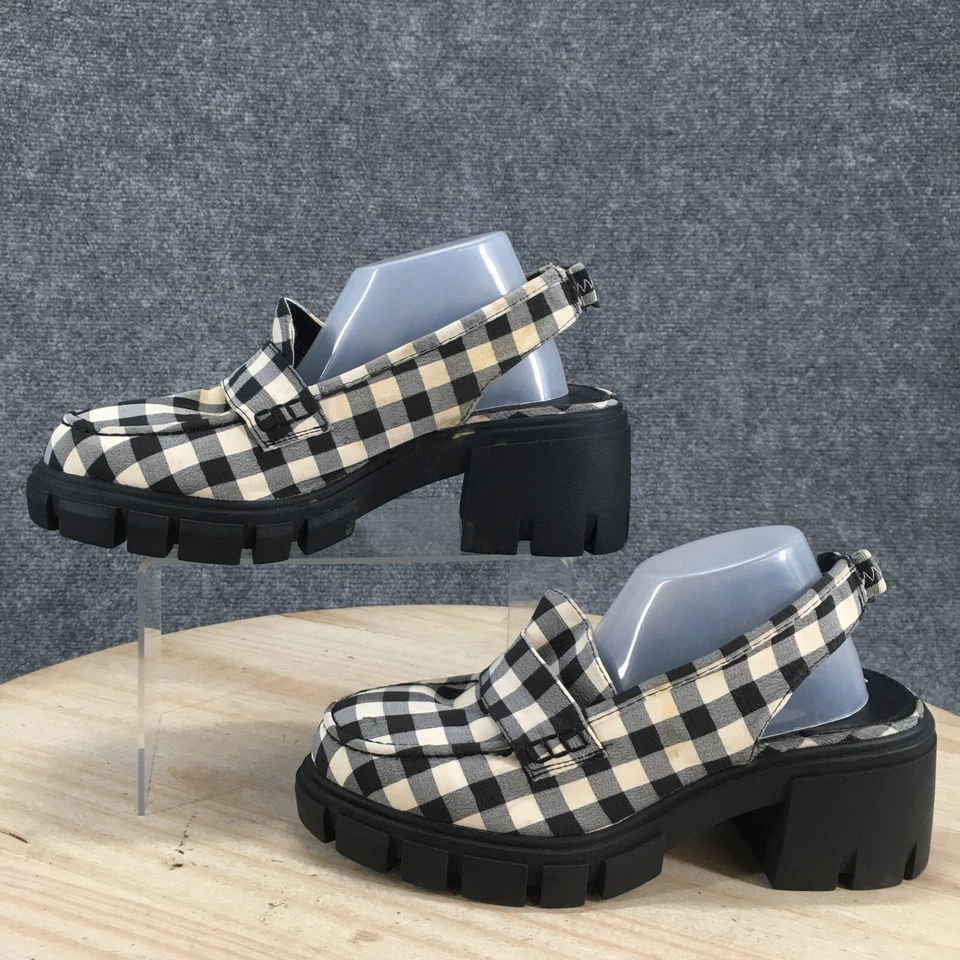 Asos Design Sandals Womens 6 Platform Casual Checkered Slingback Black Fabric - Image 2 of 4