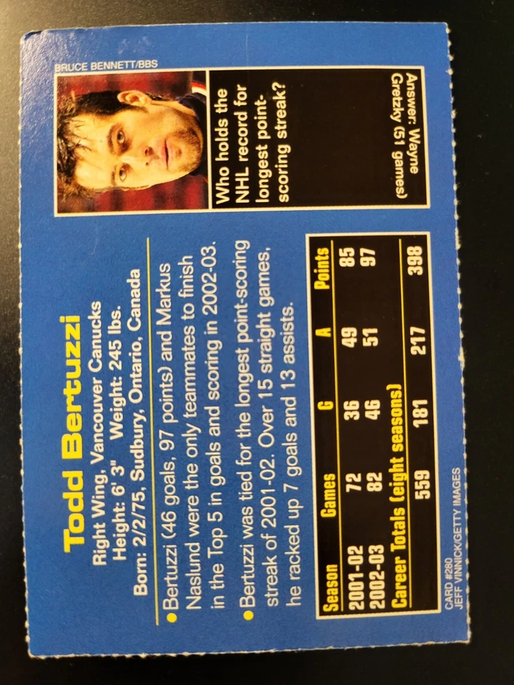 2003 Sports Illustrated Si for Kids Hockey Todd Bertuzzi #280 - Image 2 of 2